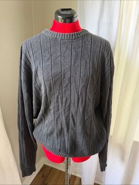 Oscar de la Renta Charcoal Ribbed Crewneck Sweater